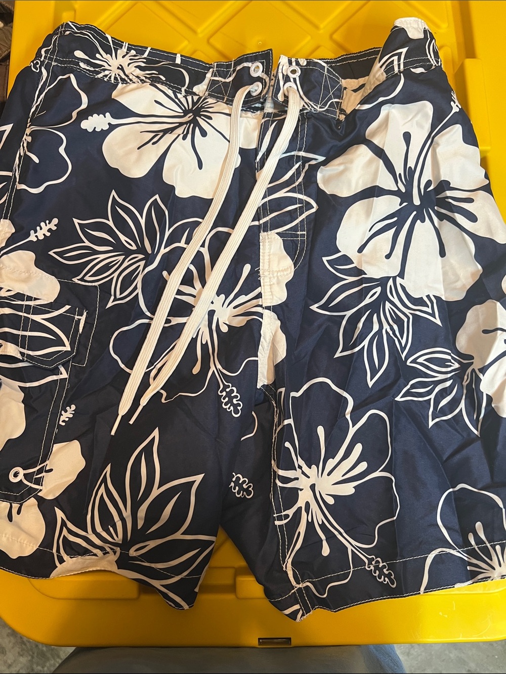 Merona Navy and White Floral Hybrid Swim Shorts